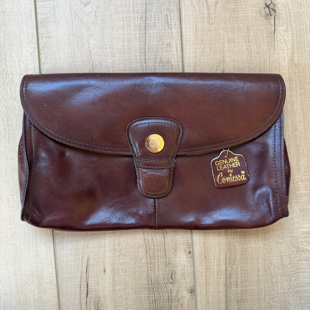 Vintage Brown Contessa Leather Clutch Handbag 80s/90s